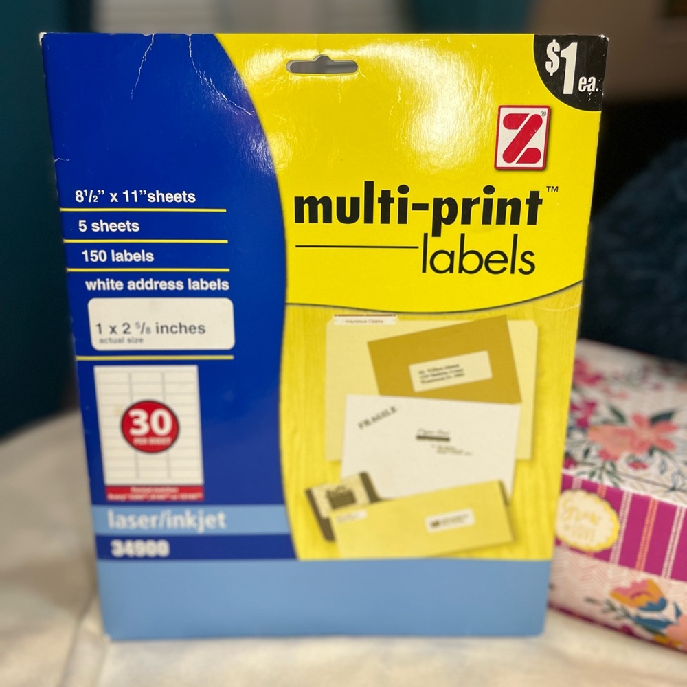 🫟 3/$25 ~ Y2K Office Aesthetic! White Multi-Print 1" x 2 5/8" Address Labels
